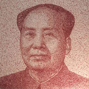 Thierry Michelet dit Joseph: "Mao" portait réalisé en Yuans pliés, marouflés. 180X180cm.galerie Gabel-Biot - josephartworks