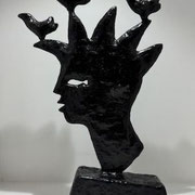 SETCH -"Enfant aux oiseaux" - 38X29X7cm -  Bronze, patine noire 1/8 ex - Galerie Gabel, Biot