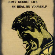 ERIK BONNET : " don't regret life... " , 50 x 60 cm, dessin aux feutres Molotow et peinture (spray can) sur toile