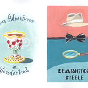 Aquarellskizze "Schrift": Plakatentwürfe zum Thema "Alice im Wunderland" und "Remington Steele"