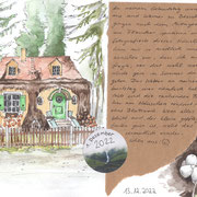Aquarellskizze "Häuschen": mit Collage und passendem Tagebucheintrag