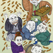 巳年芸人小判賑（池袋演芸場「ミニ寄席描き展」2013年正月作品）