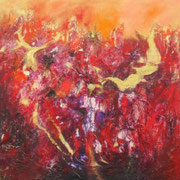 Geheimnis des Glaubens. Mischtechnik auf Leinwand (2024). 100 cm x 100 cm. Erhältlich