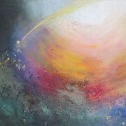 Ein Licht strahlt auf in der Dunkelheit. Öl auf Leinwand. (2020). 70 cm x 50 cm. Privatbesitz