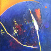 Durch die Risse kommt das Licht.  Acryl und Seidenpapier auf Leinwand (2020). Privatbesitz