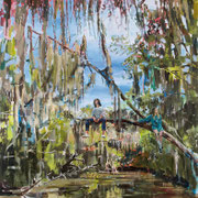 dénesh ghyczy, "visitors", 2025, 180 x 180 cm, oil & acrylic on canvas – erlas galerie