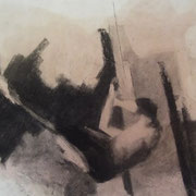 Studio di figura appesa, carboncino su carta. 50 x 70 cm. 2010