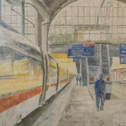 Stimmung in Bahnhof Basel / Acryl, Palette / 50x70 cm /----CHF 1'700----