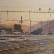 Sonnenuntergang Bhf Martigny / Acryl / 80x100 cm / 2018 /----CHF 2'800----