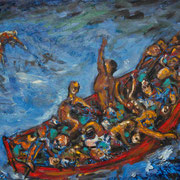 Roman Scheidl, Boat People, Öl / Leinwand, 85x105cm, 2015