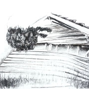 Heustadel I, Zeichnung Kohle auf Papier, 59x84 cm, 2021