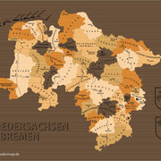 Bundesländer 'Niedersachsen & Bremen' (Ansicht als Vektorgrafik)