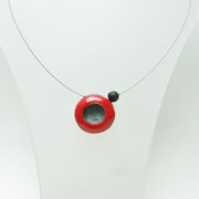 collier avec perle céramique ronde en forme de cratère non émaillée dans son centre
