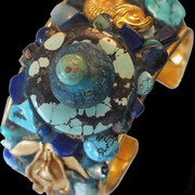 Michèle Jarry des Loges, Collection 'Bleu Canard' Necklace Charleston/ Collection'Nil' Bracelet Egyptien