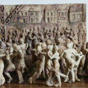 Bal de tango - Tableau en hauts reliefs et 17 pièces - grès et oxydes