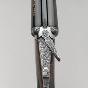Ripa incisione manuale di lusso, ornato con rimesso in oro, bulino, punta e martello, bascula fucile da caccia