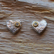 Silber-Ohrstecker mit Goldbelötung und Brillanten