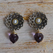 Silberohrhänger geschwärzt mit Goldbelötungen, Perlen und Fluoritzwiebeln