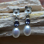 Ohrhänger aus Silber mit Tansanit und Perle