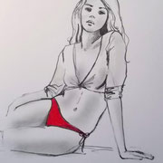 Girl on the beach, 24 x 18 cm, monolith pencil and brush pen on paper (sold)