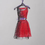 Red dress, 17 x 14 cm, pencils