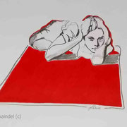 Girl on the floor,  24 x 18 cm, monolith pencil and brush pen on paper