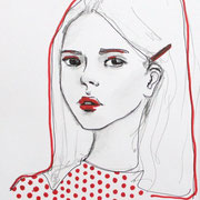 Portrait, small size, monolith pencil and brush pen on paper