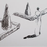 "In the garden", 14 x 21 cm, Fineliner on paper