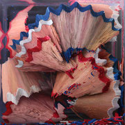 Shavings Red, Blue and White 2018 || Óleo sobre tabla, 100 X 100 cm.