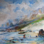 Au bord de la plage -huile sur toile- 92x73