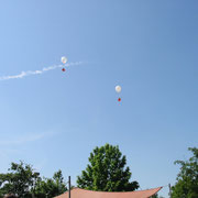 Schnell steigen die Helium gefüllten Luftballons mit den Karten in den Himmel.