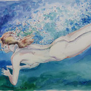 Wasserfrau6, Mixmedia 29 x 39 cm