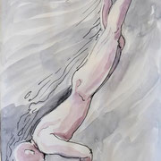 Schwimmskizze2, Stift,  Aquarell, 19 x 13