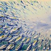 Schwarm3, Aquarell 12 x 128 cm