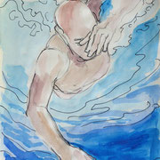 Schwimmskizze1, Stift,  Aquarell, 19 x 13
