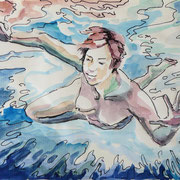 Schwimmskizze3, Stift,  Aquarell, 19 x 13