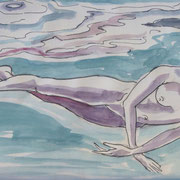 Schwimmskizze4, Stift,  Aquarell, 19 x 13