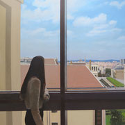 Brussels from the window.  122 x 98 Cm. Oleo sobre tabla