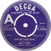 'Give Me Your Word'/'She's So Far Out She's In' Billy Fury Decca F 12459