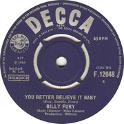 'I'm Lost Without You'/'You Better Believe It' Billy Fury Decca F 12048