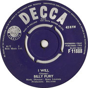 'I Will'/'Nothin' Shakin' (But the Leaves on the Trees)' Billy Fury Decca F 11888