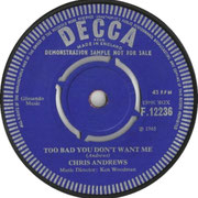 Yesterday Man/Too Bad You Don't Want Me Decca F 12236 1965