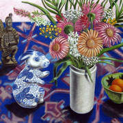 Blumenstrauß auf blauem Teppich 2014 - Pastell auf Papier, 50x65cm