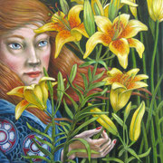 Mädchen mit Lilien 2015-Pastell auf Papier, 50x65cm