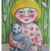 Mädchen mit Katze - Illustration 2007, für Friedrich-Bödecker-Grundschule Laucha