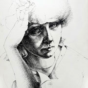 Selbstportrait Heike Lichtenberg  1978 - Feder und Tusche auf Papier, 42x59 cm