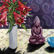 Rote Lilien und Buddha 2012 - Pastell auf Papier, 50x65cm