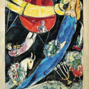 ⑥Marc Chagall,Monde rouge et noir,1951,gouache,aquarelle, pastel sur papier collé sur toile.Collection privée©Chagall SABAM Belgium 2015