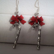 Candy Cane Earrings with Red Bows