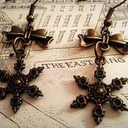 Steampunk Snowflake Earrings with Bronze Bows